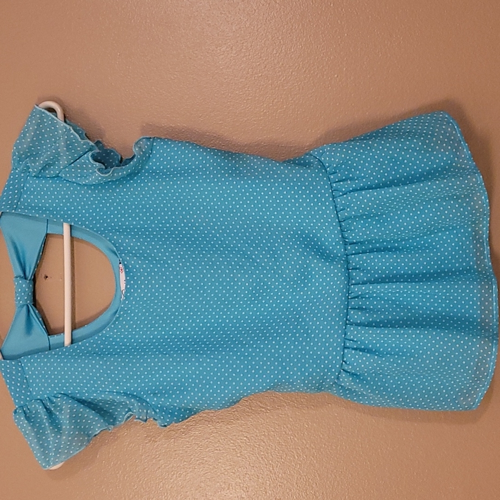 Speechless Girls Medium turquoise short sleeve polka dot dressy ruffle blouse
